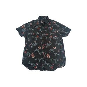 Denim & Flowers Sz L Men Black Floral Casual Button Up Shirt